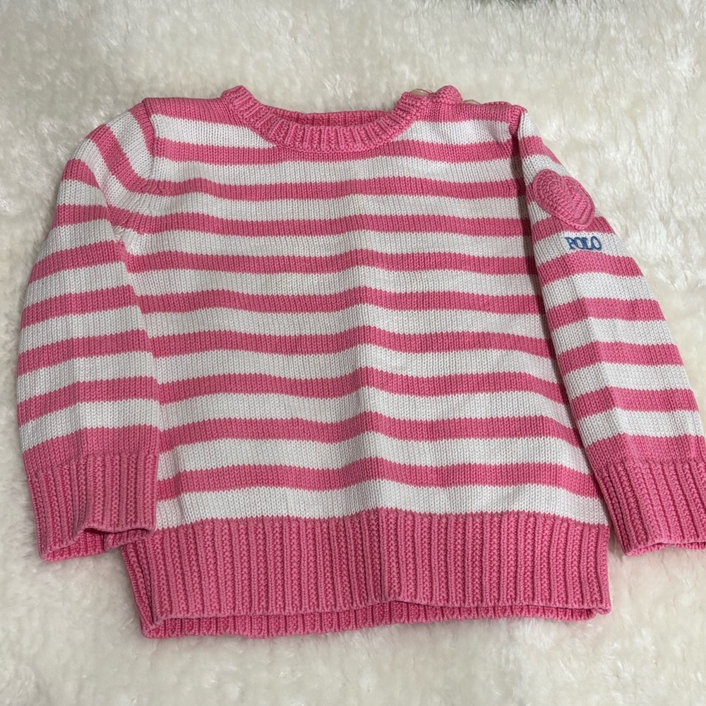 Ralph Lauren Polo Infant Pink White Striped Cotton Sweater Size 12 Month